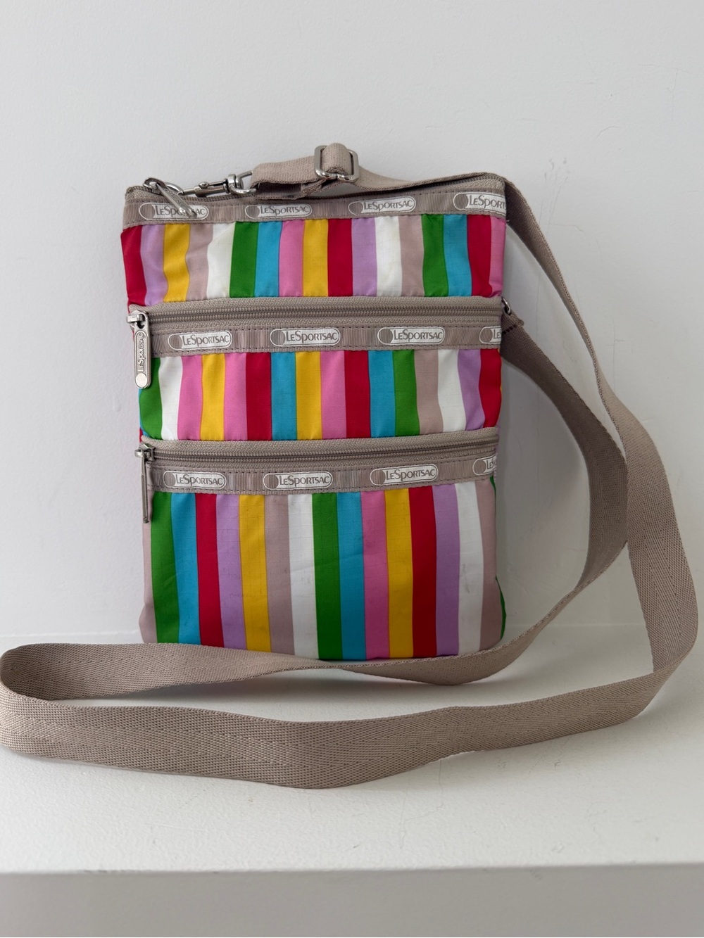 LeSportsac Madison Rainbow Striped Small Triple Zipper Cross Body Bag Travel